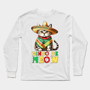 Fiesta Squad Funny Mexican Cat Fiesta Party Cinco De Meow Long Sleeve T-Shirt